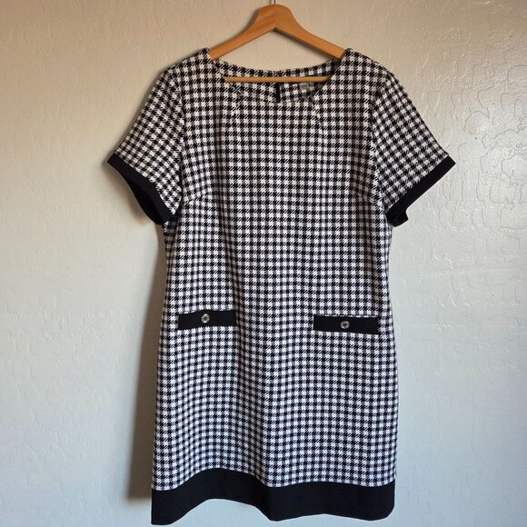 Tommy Hilfiger Houndstooth Short Sleeve Shift Dress Black/White Size 18 Holiday - Picture 1 of 12